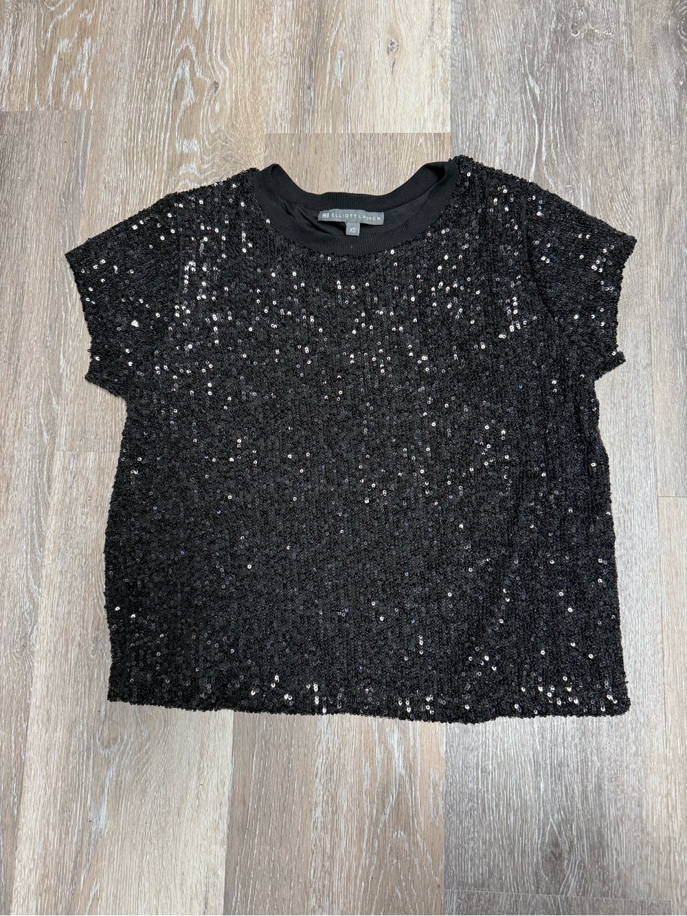 Elliott Lauren All Over Sequin Tee Party Blouse Black Size Extra Small XS